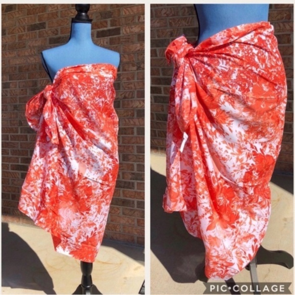 Susan Graver Orange/White Swim Coverup Pareo NWT Vacation Resort #276-278